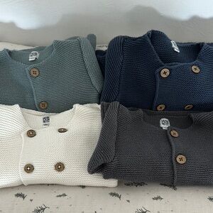 La Redoute - Organic Knit Cardigan Set - Blue, Charcoal, Cream, Grey/blue